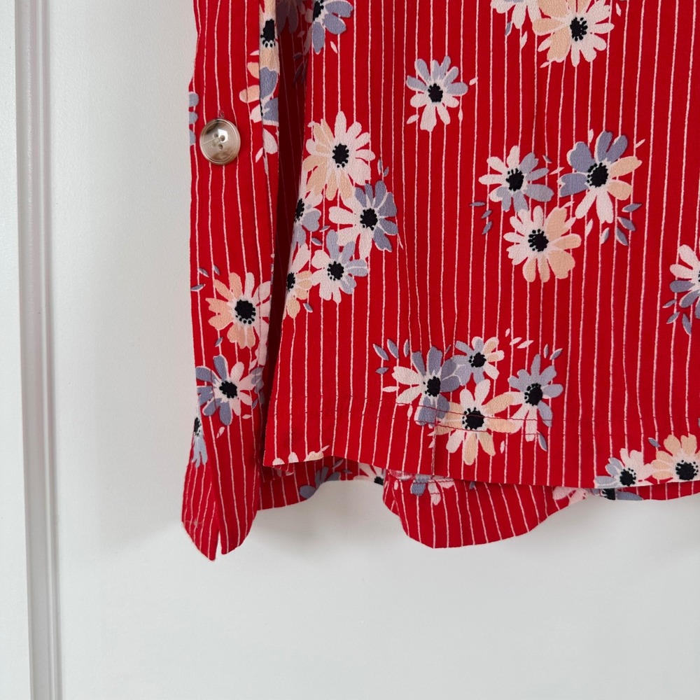Madewell Skirt Womens 0 Side Button Daisy Society Retro Stripe Red Floral Size 4 - Picture 2 of 14